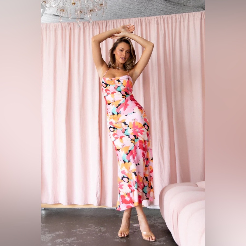 Petal & Pup Posse Midi Slip Dress Pink Floral| XS